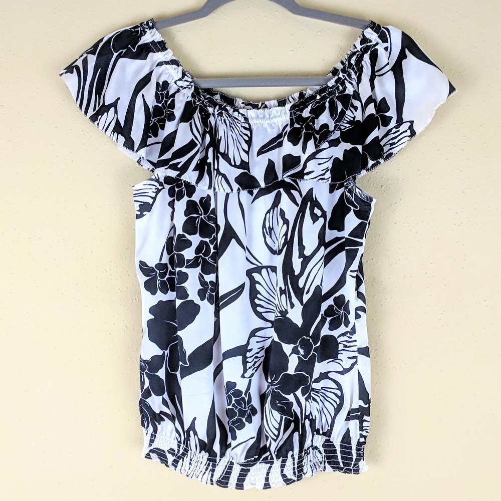 WHBM Off Shoulder Floral Print Silk Top Smal